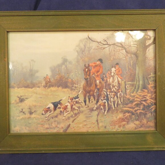 Horse & Hounds Hunting Print Vintage (185V) - Picture 1 of 2